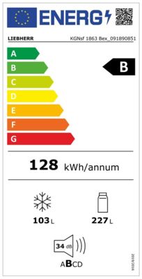 Energielabel von KGNsf 1863 Bex, Energieeffizienzklasse B. Daten siehe Produktdetailseite.