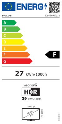 Energielabel von 32PFS6950/12, Energieeffizienzklasse F. Daten siehe Produktdetailseite.