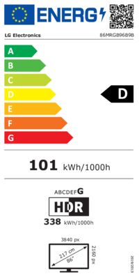 Étiquette énergétique de 86MRGB96B9B.AVS, classe d'efficacité énergétique D. Données disponibles sur la page produit.