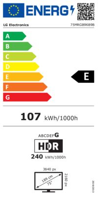 Étiquette énergétique de 75MRGB96B9B.AVS, classe d'efficacité énergétique E. Données disponibles sur la page produit.