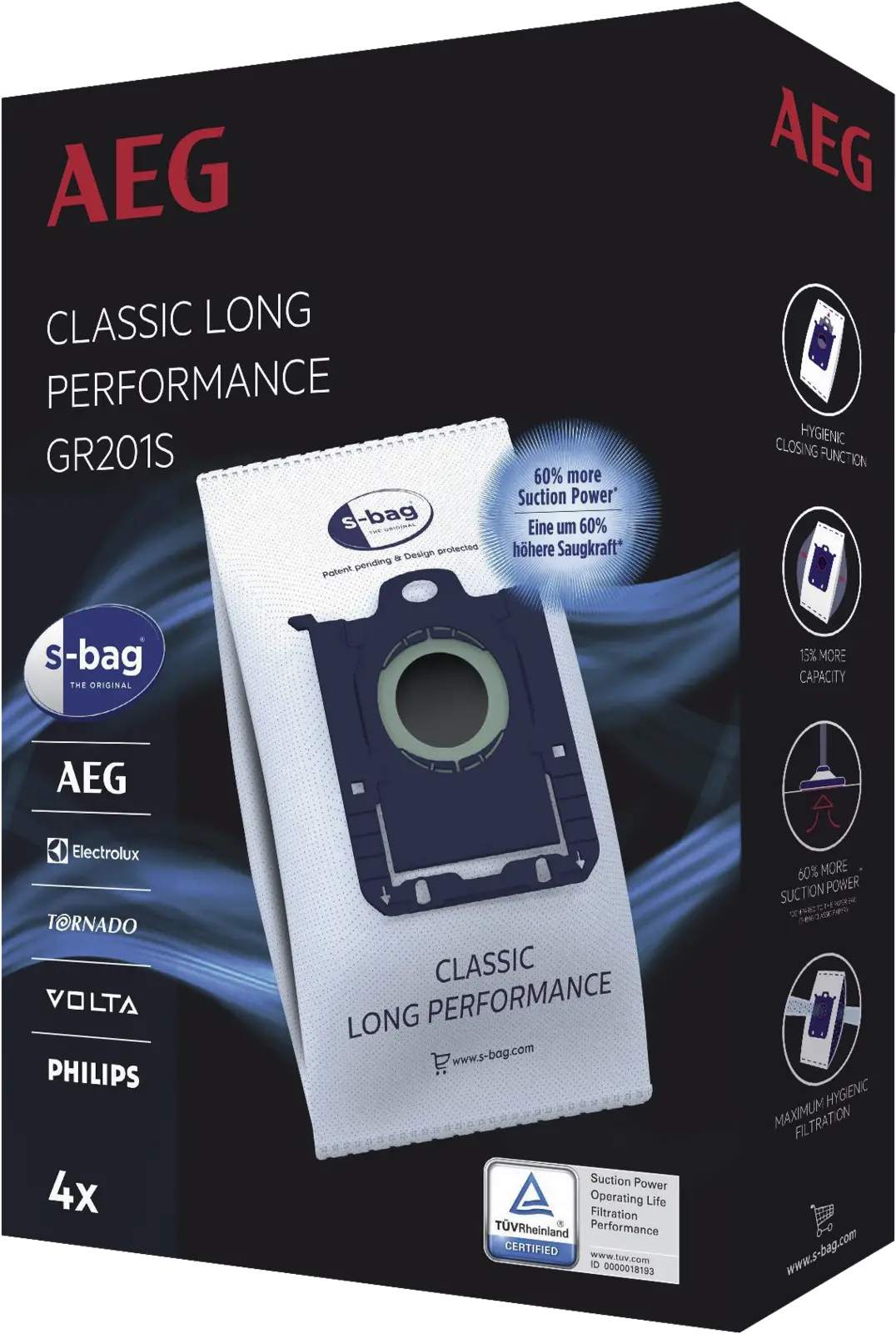 AEG GR201S S-Bag Classic Long Performance Stofzuigerzakken - 4 Stuks