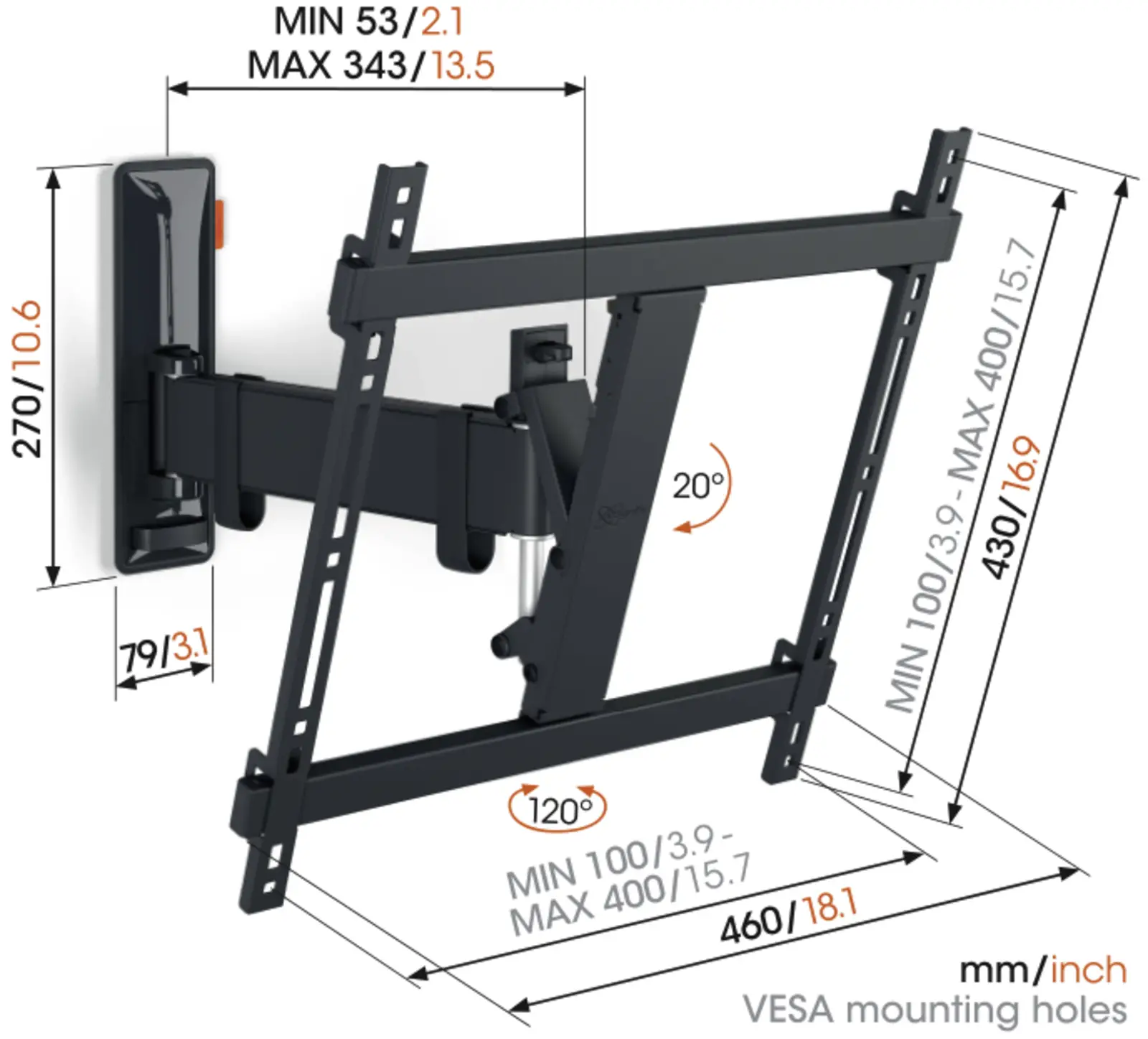 Vogel's COMFORT TVM 3425 | Draai- en kantelbare tv-beugel| 32-65