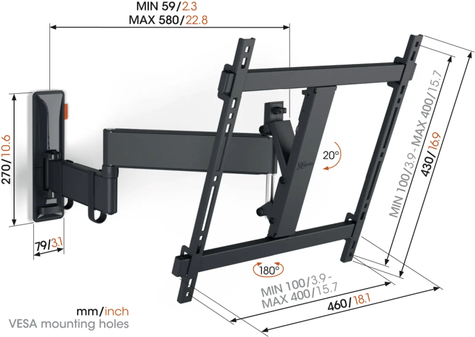 Vogel's Comfort Full Motion+ TVM 3445 draaibare en kantelbare muurbeugel
