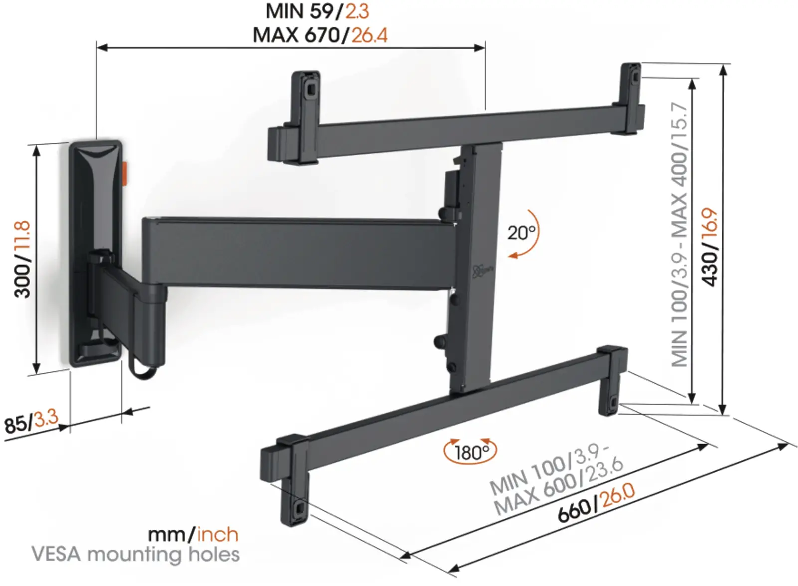 Vogel's Comfort Full Motion+ TVM 3665 draaibare en kantelbare muurbeugel voor OLED