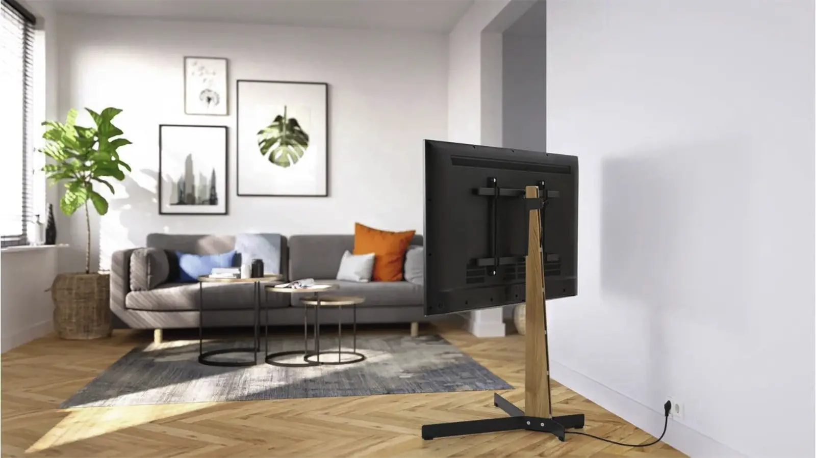 TVS 3695 | tv vloerstandaard | Eikenhoud & staal | 40-77"