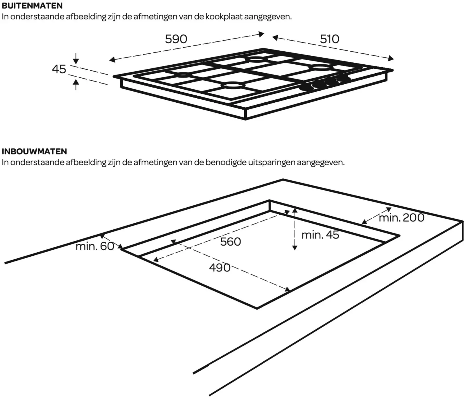 Inventum IKG6024WGZWA gaskookplaat