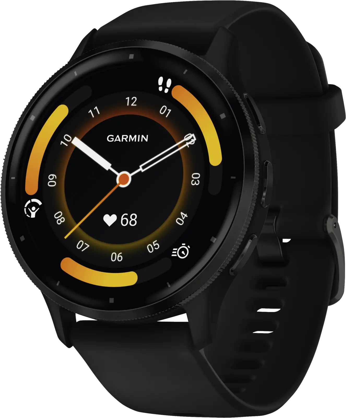 Garmin Venu® 3, Slate rand van roestvrij staal met zwarte behuizing en siliconen band