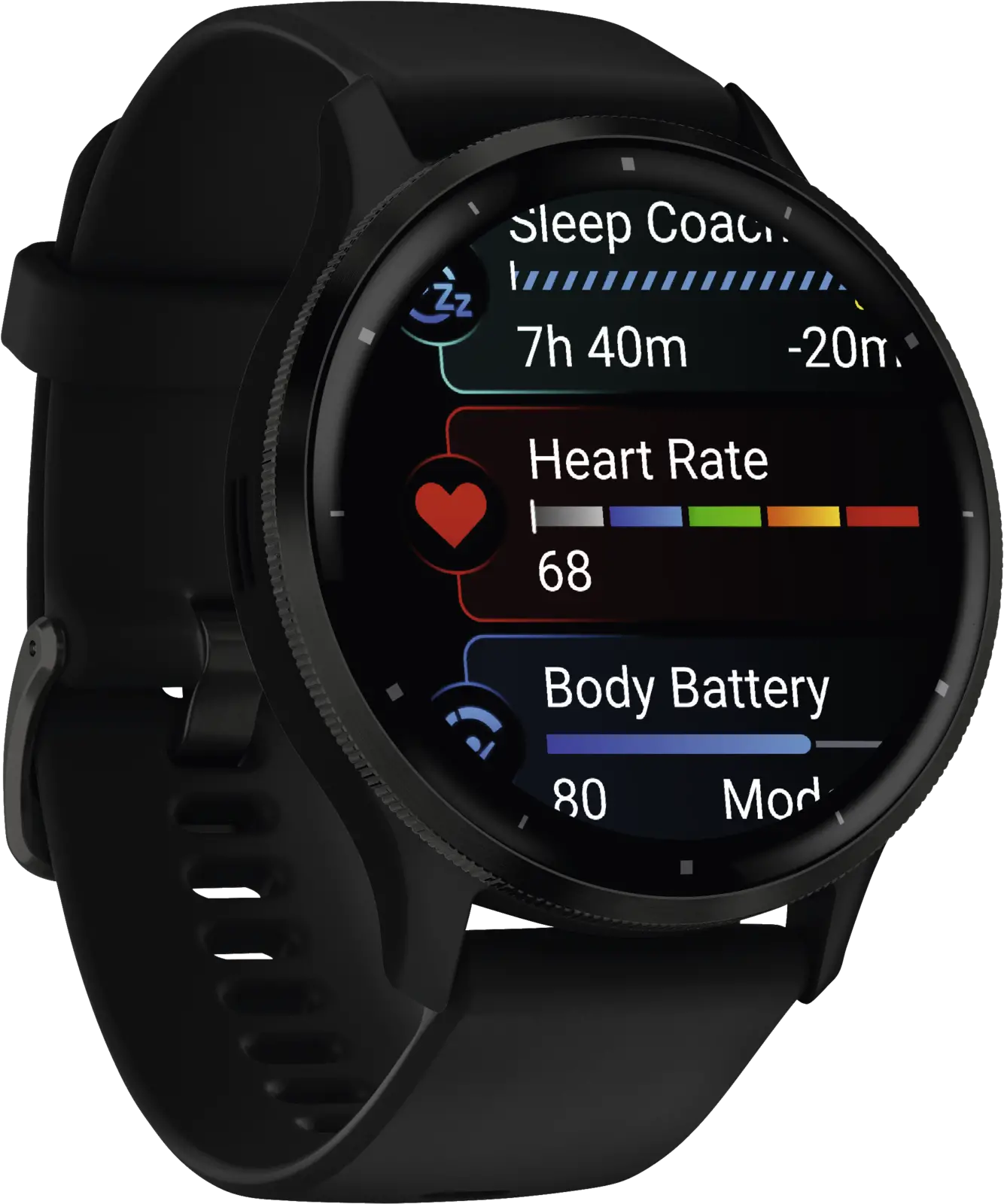 Garmin Venu® 3, Slate rand van roestvrij staal met zwarte behuizing en siliconen band