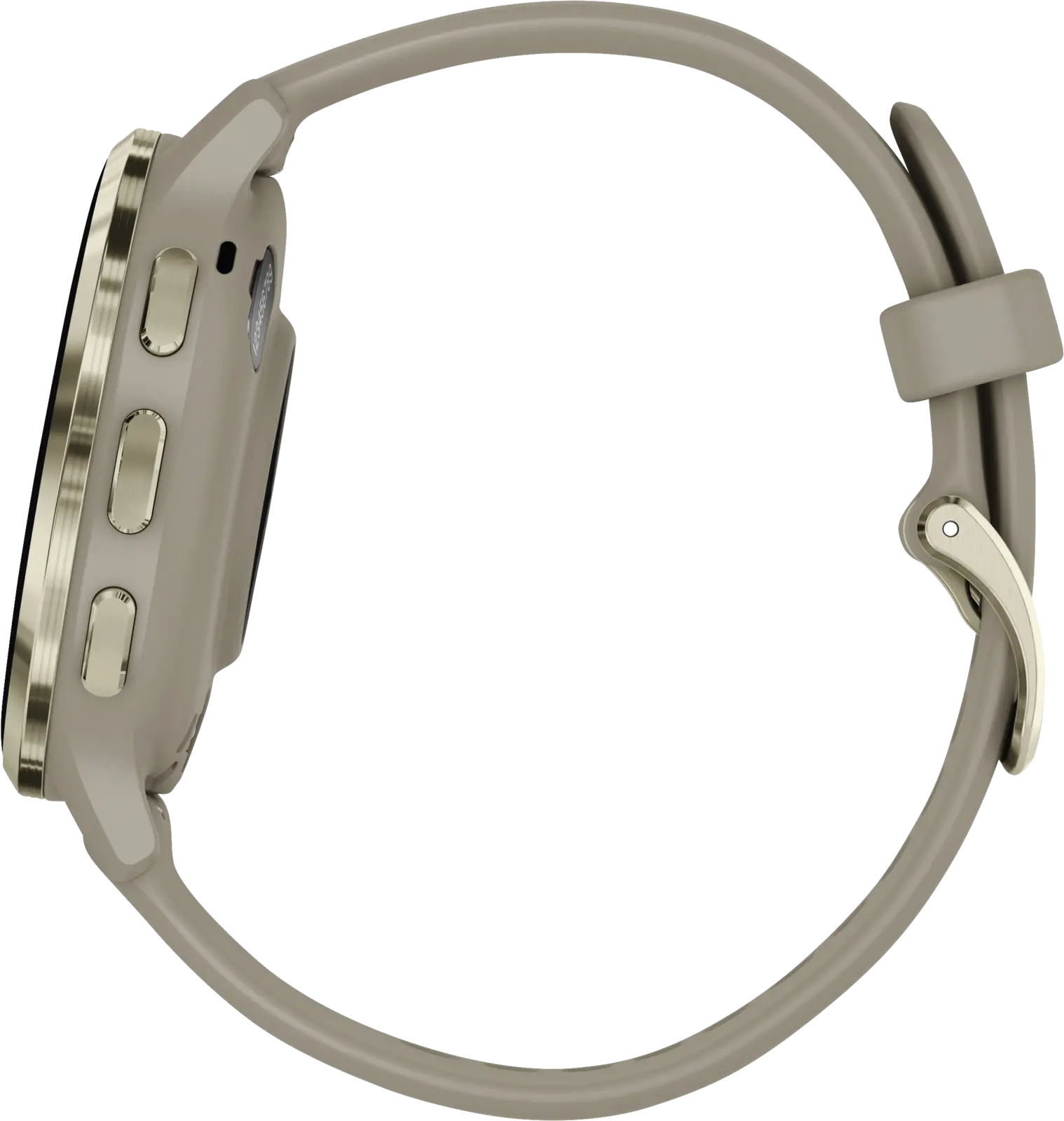 Garmin Venu® 3S, Soft Gold rand van roestvrij staal met French Grey behuizing en siliconen band