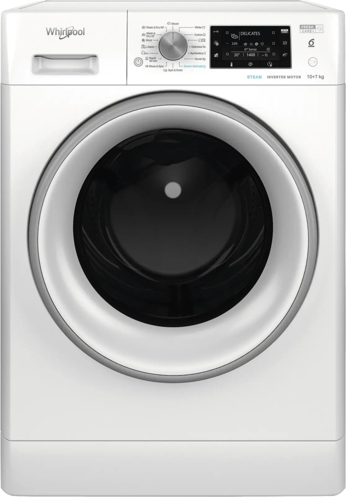 Whirlpool FFWDD1076258SVEE vrijstaande was-droogcombinatie wasmachine