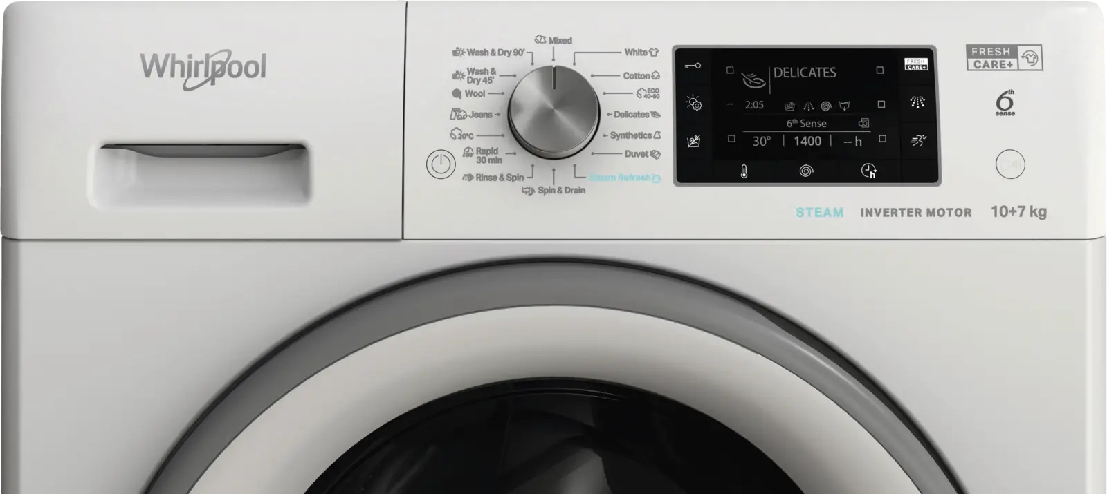 Whirlpool FFWDD1076258SVEE vrijstaande was-droogcombinatie wasmachine