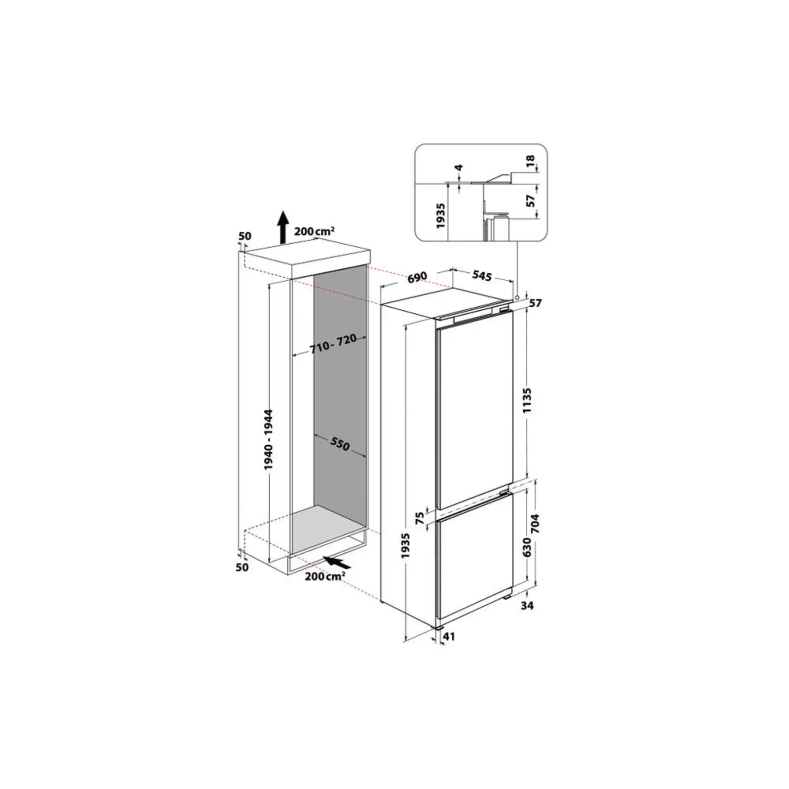 Whirlpool SP40 810 2 Inbouw Koel-vriescombinatie