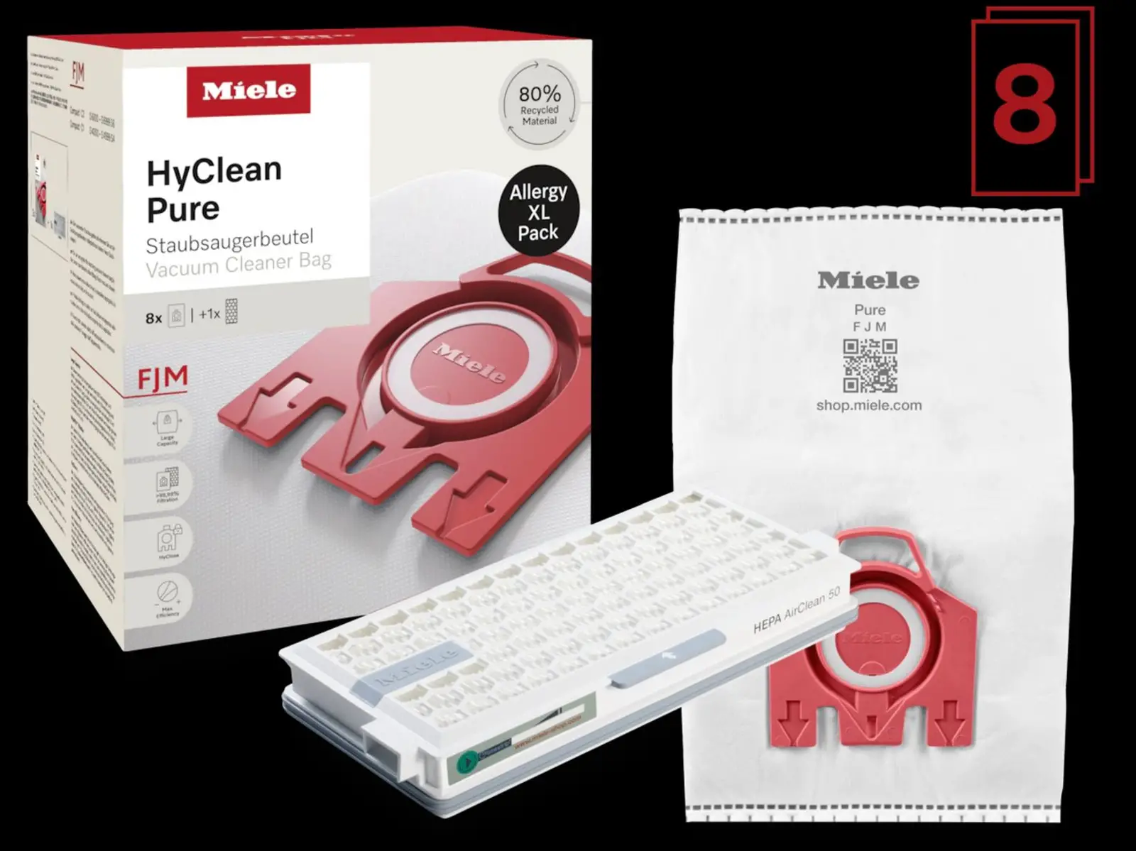 Miele FJM XL HyClean Pure 8 stofzuigerzakken + 1 HEPA AirClean-filter SF HA 50