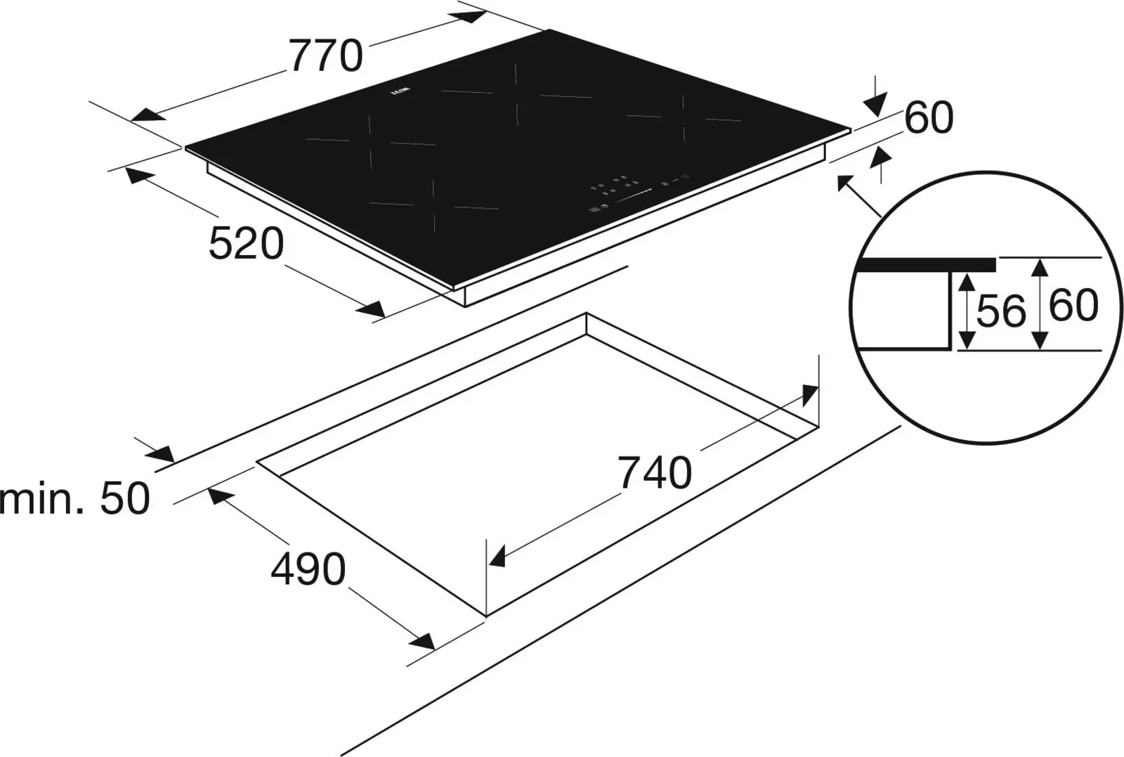ETNA KI377ZT Inductiekookplaat - 77 cm