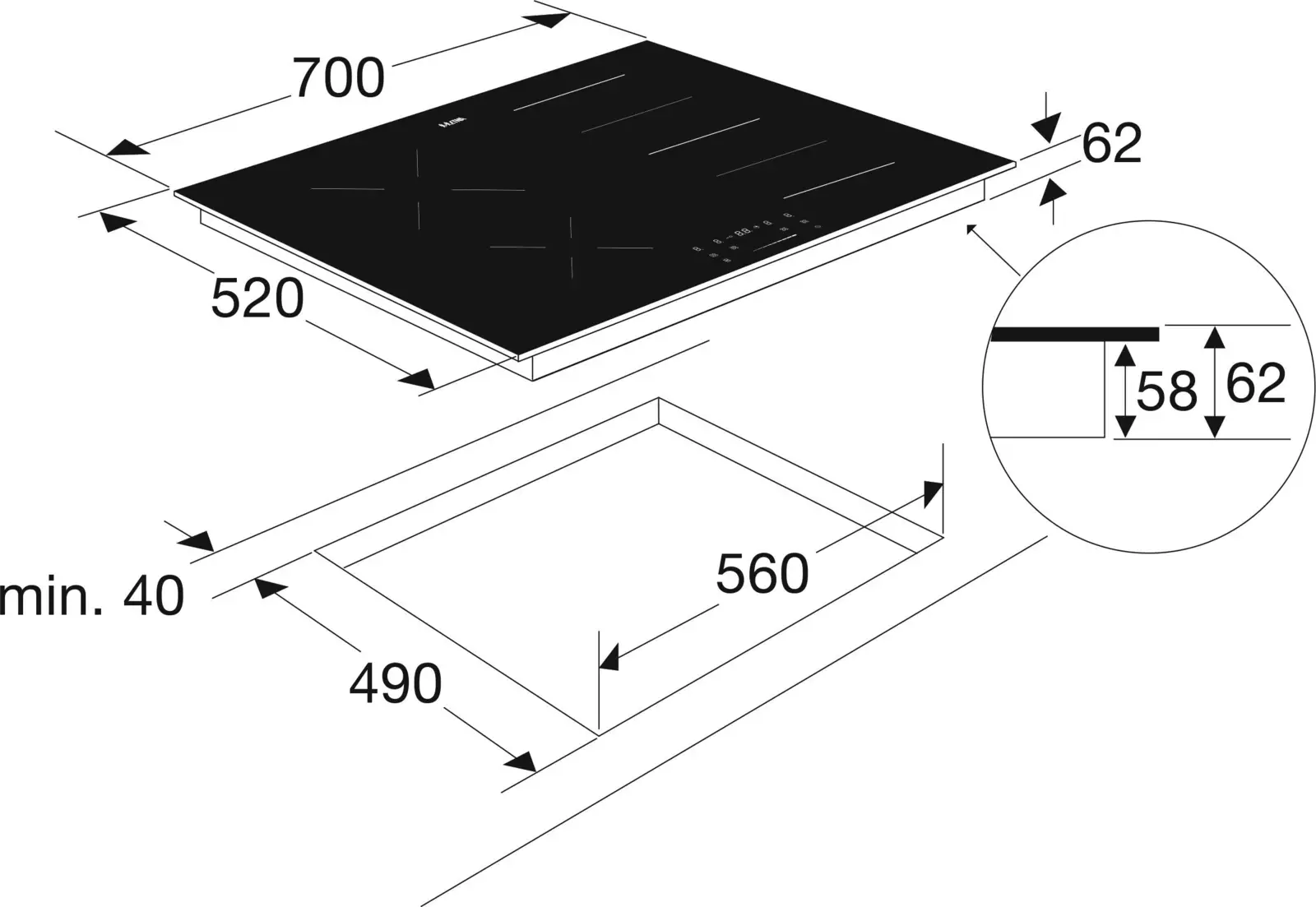 ETNA KIF370ZT Inductiekookplaat - 70 cm - met Koppelbare Flexzones