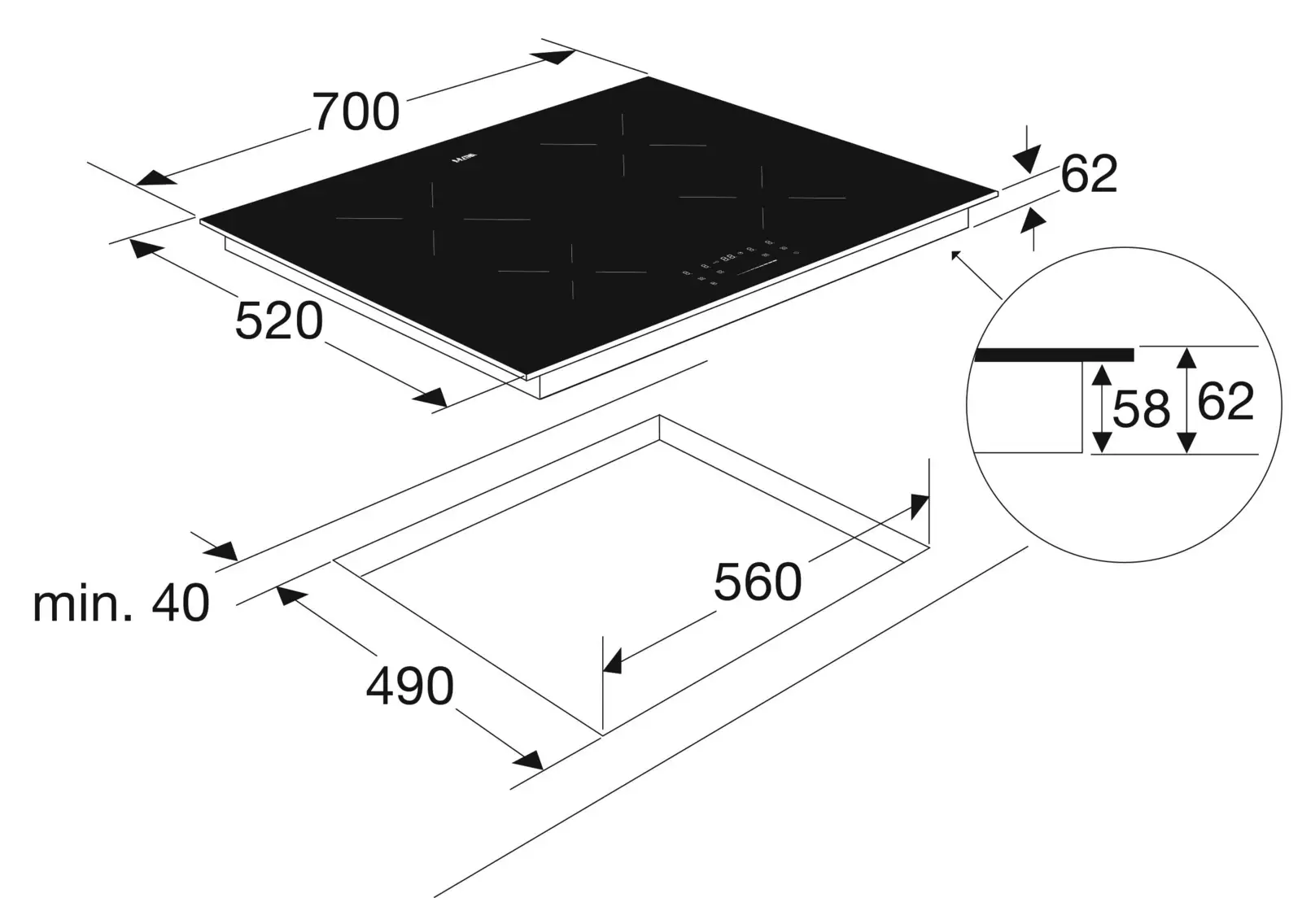 ETNA KI170ZT Inductiekookplaat - 70 cm