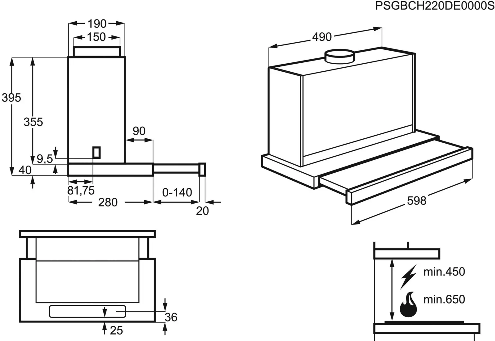 AEG DPE5660B 5000 Extractor Vlakscherm Afzuigkap - 60 cm