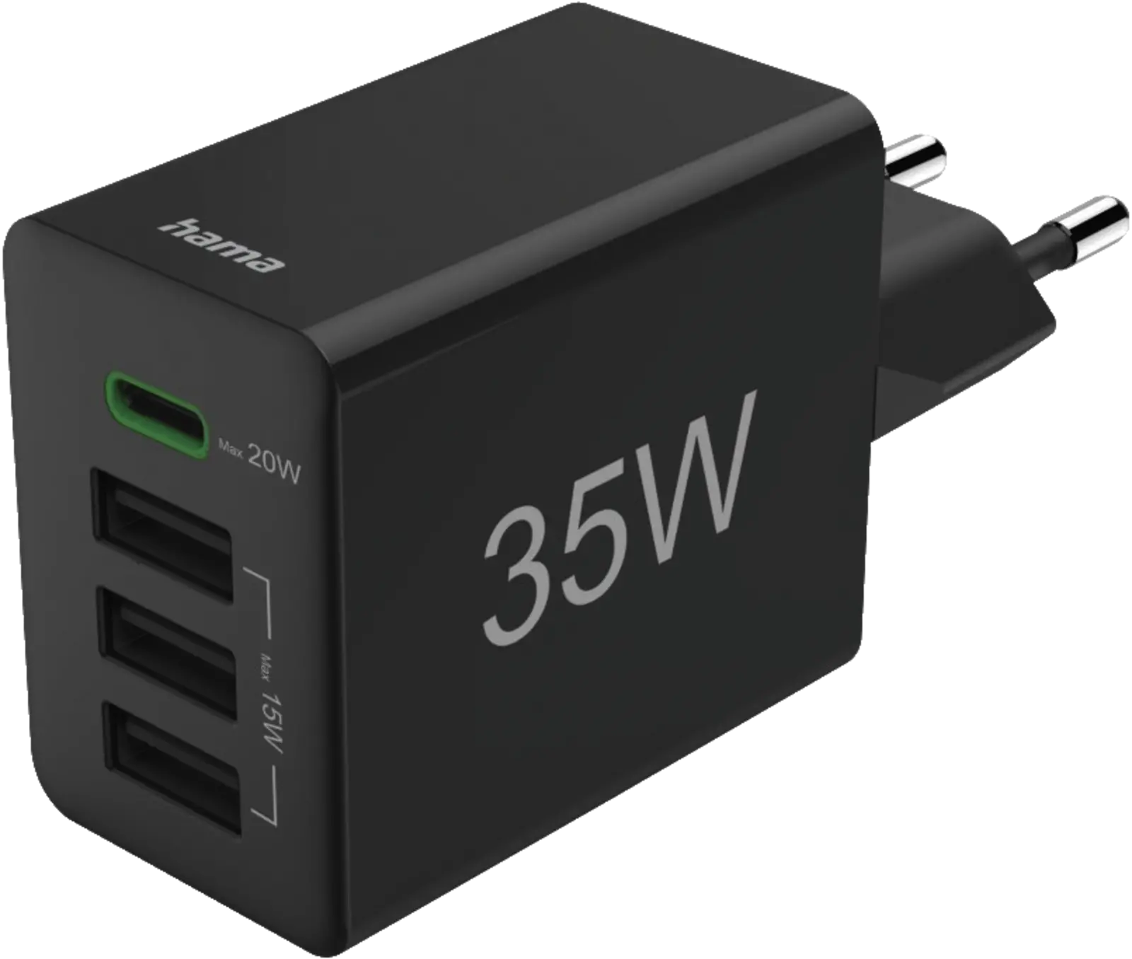 Snellader, 1x USB-C PD, 3x USB-A, mini-oplader, 35W