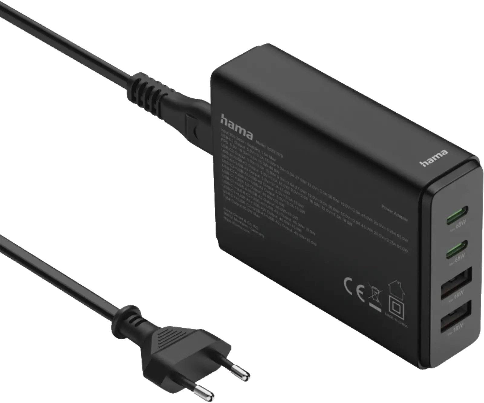 Hama USB-oplaadstation 4 poorten, GaN, snellader