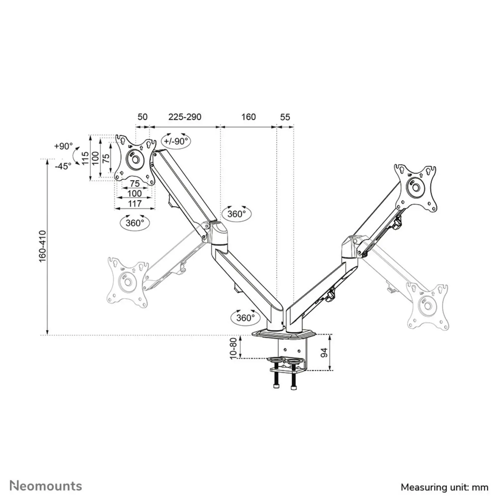 Neomounts DS70-700BL2 monitorarm
