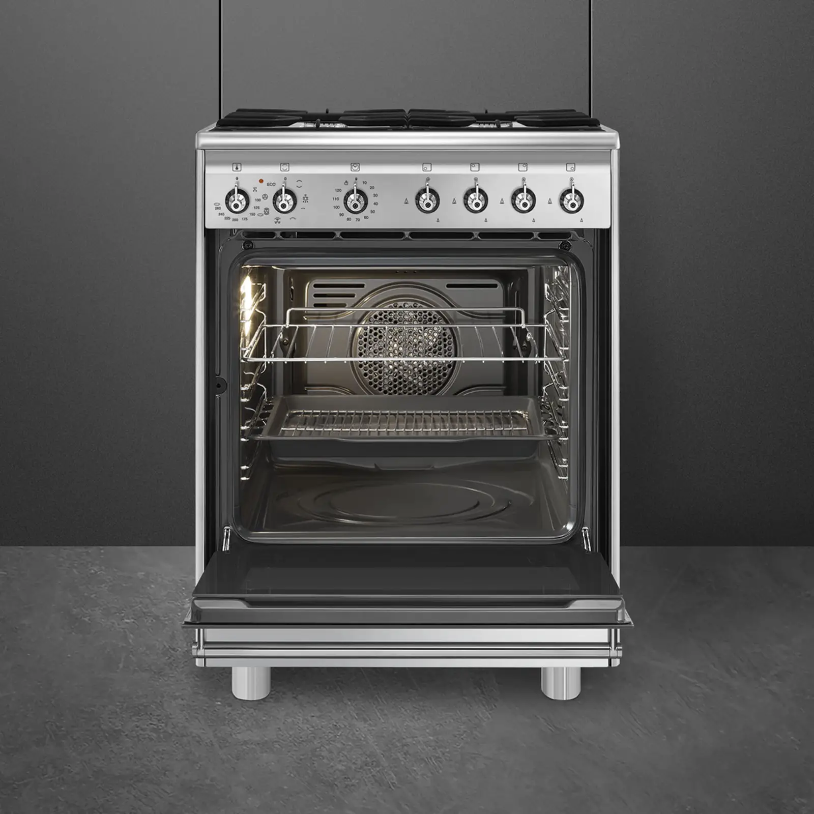 SMEG CX61GMXNLK Classici Esthetisch Fornuis met Gaskookplaat - 60 x 60 cm
