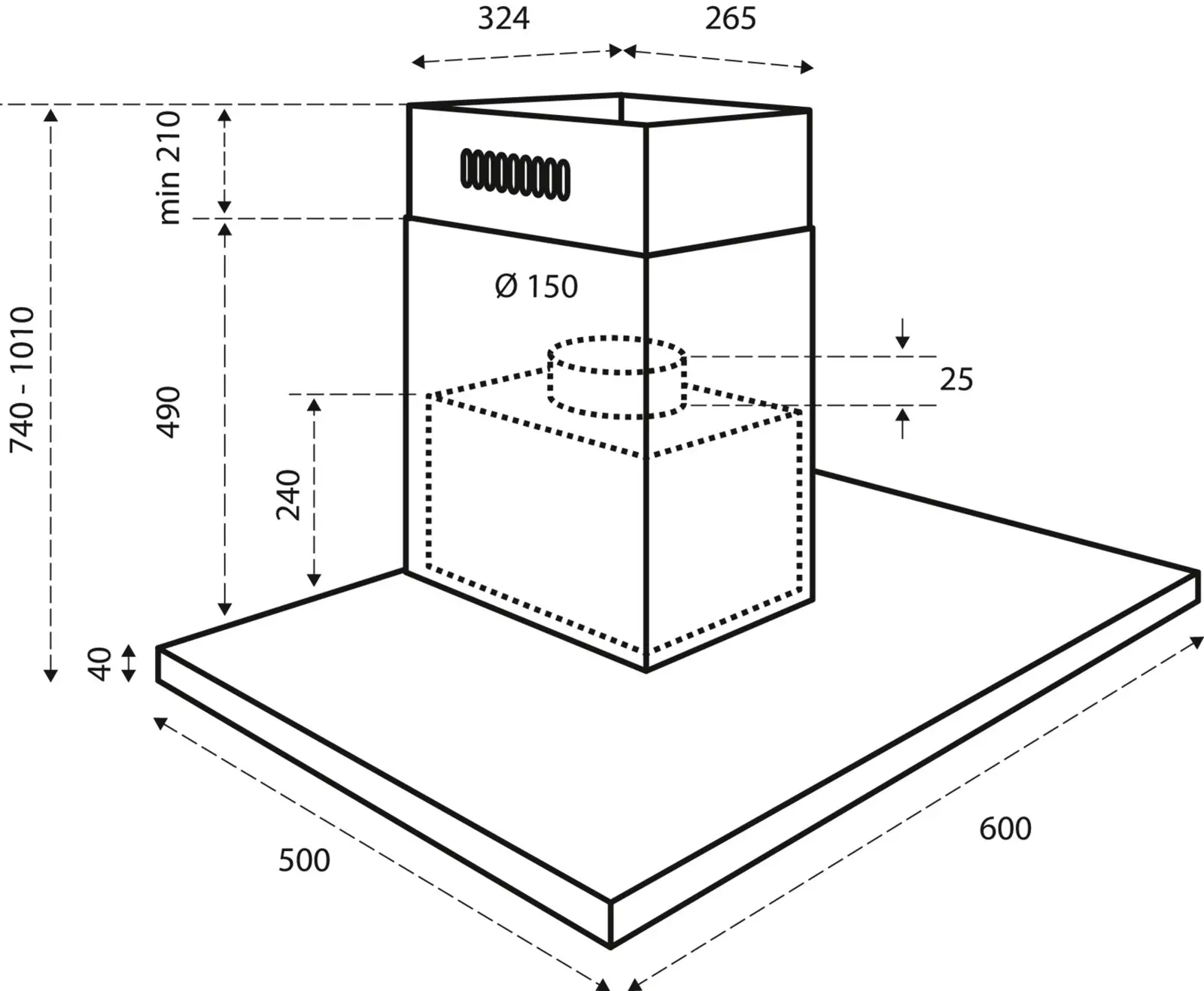 Inventum AKB6015ZWA Afzuigkap - Blokschouw - 60 cm