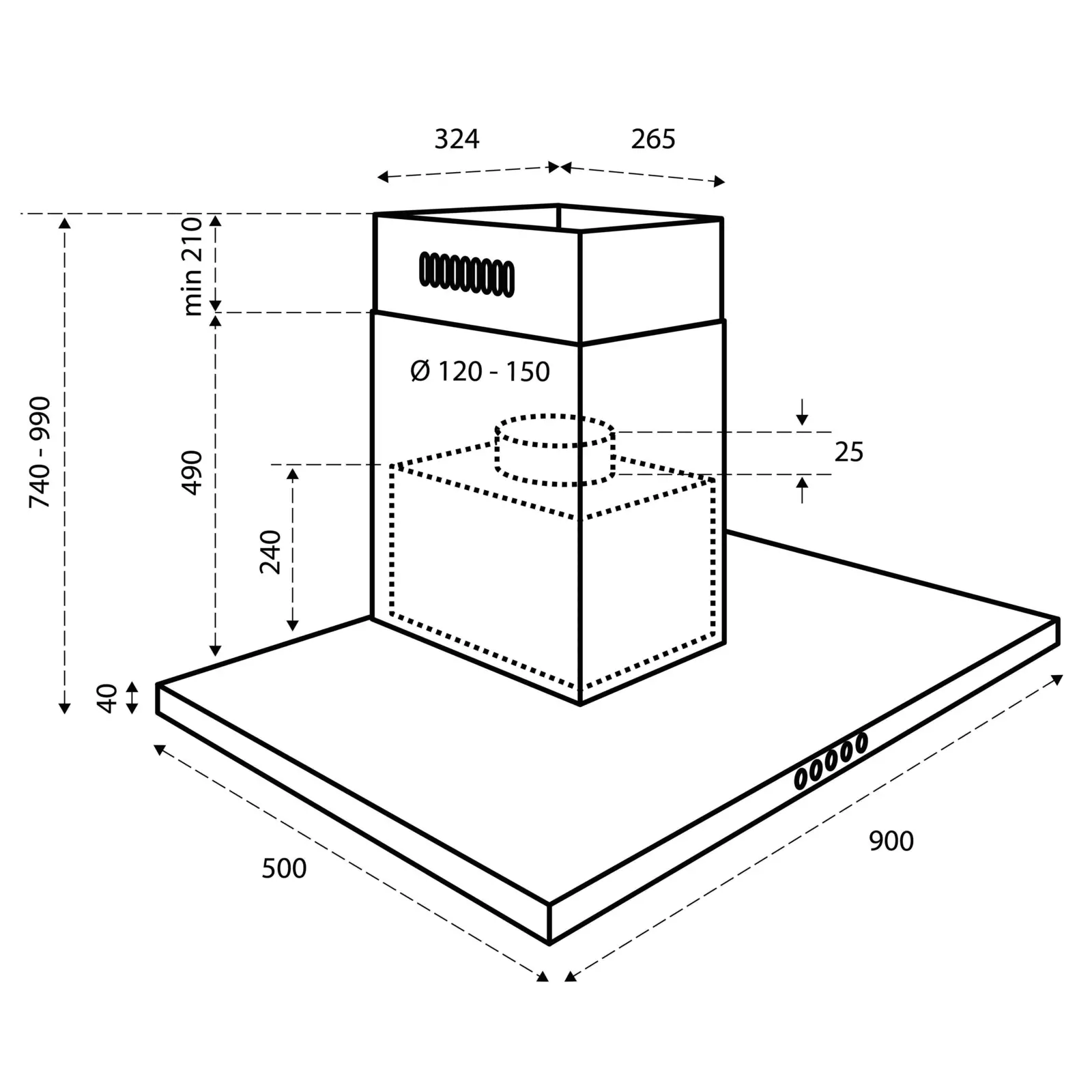 Inventum AKB9015RVS Afzuigkap - Blokschouw - 90 cm