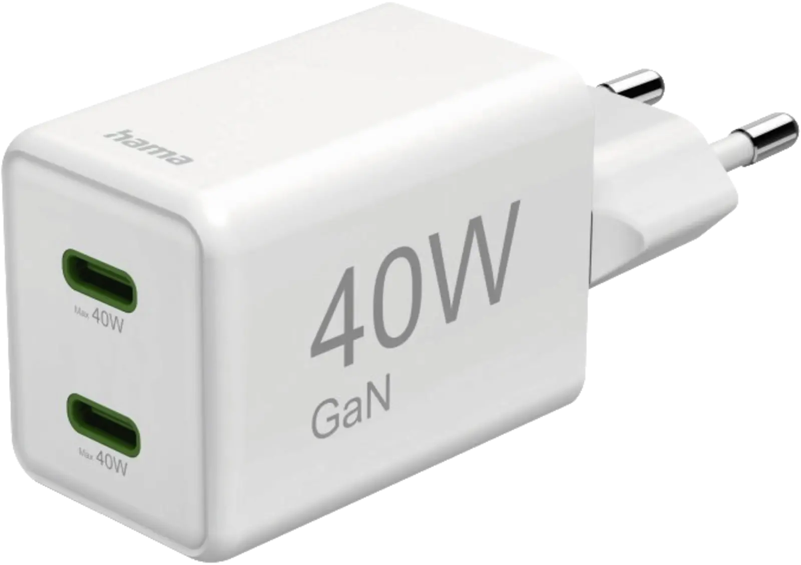 Snellader, GaN, 2x USB-C, super-mini-oplader, PD, 40 W