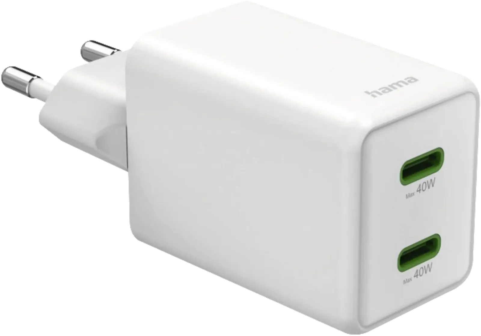 Snellader, GaN, 2x USB-C, super-mini-oplader, PD, 40 W