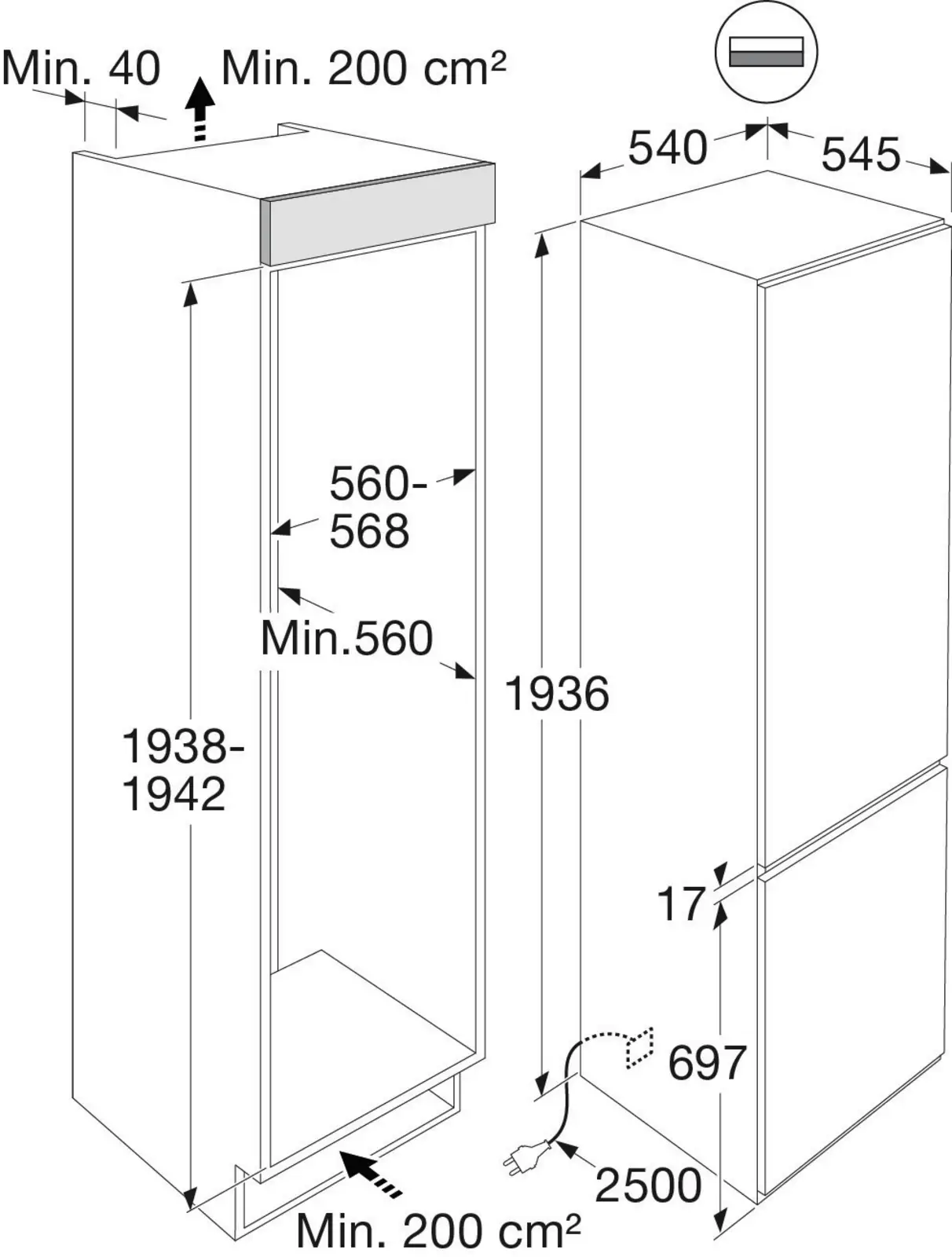 ETNA KCD9194CNF Inbouw Koel-vriescombinatie