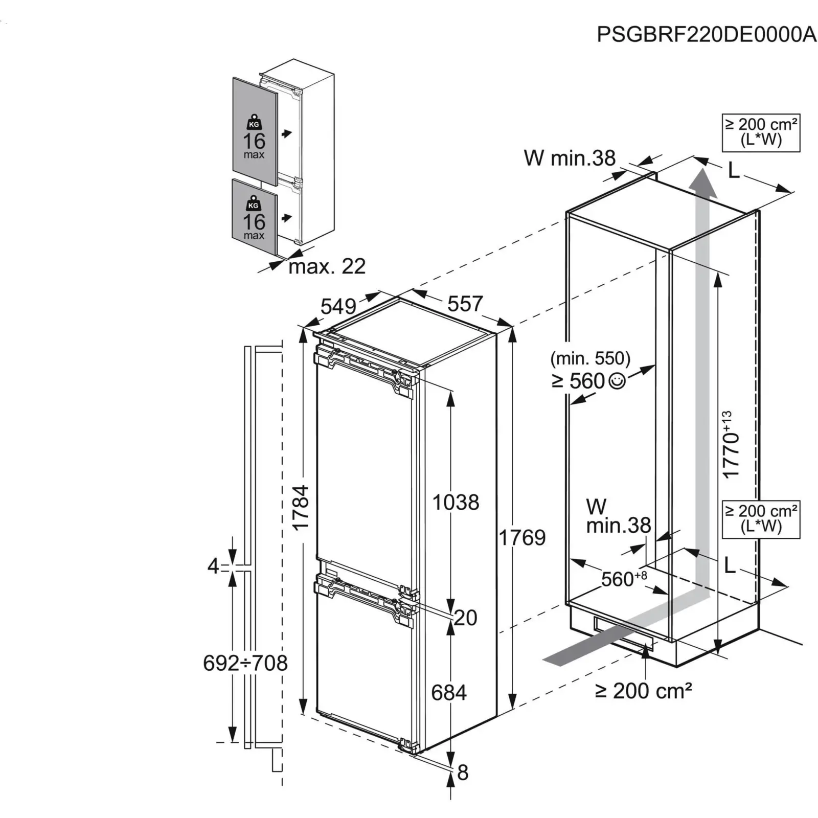AEG TC7CS181DF 7000 GreenZone Inbouw koel-vriescombinatie