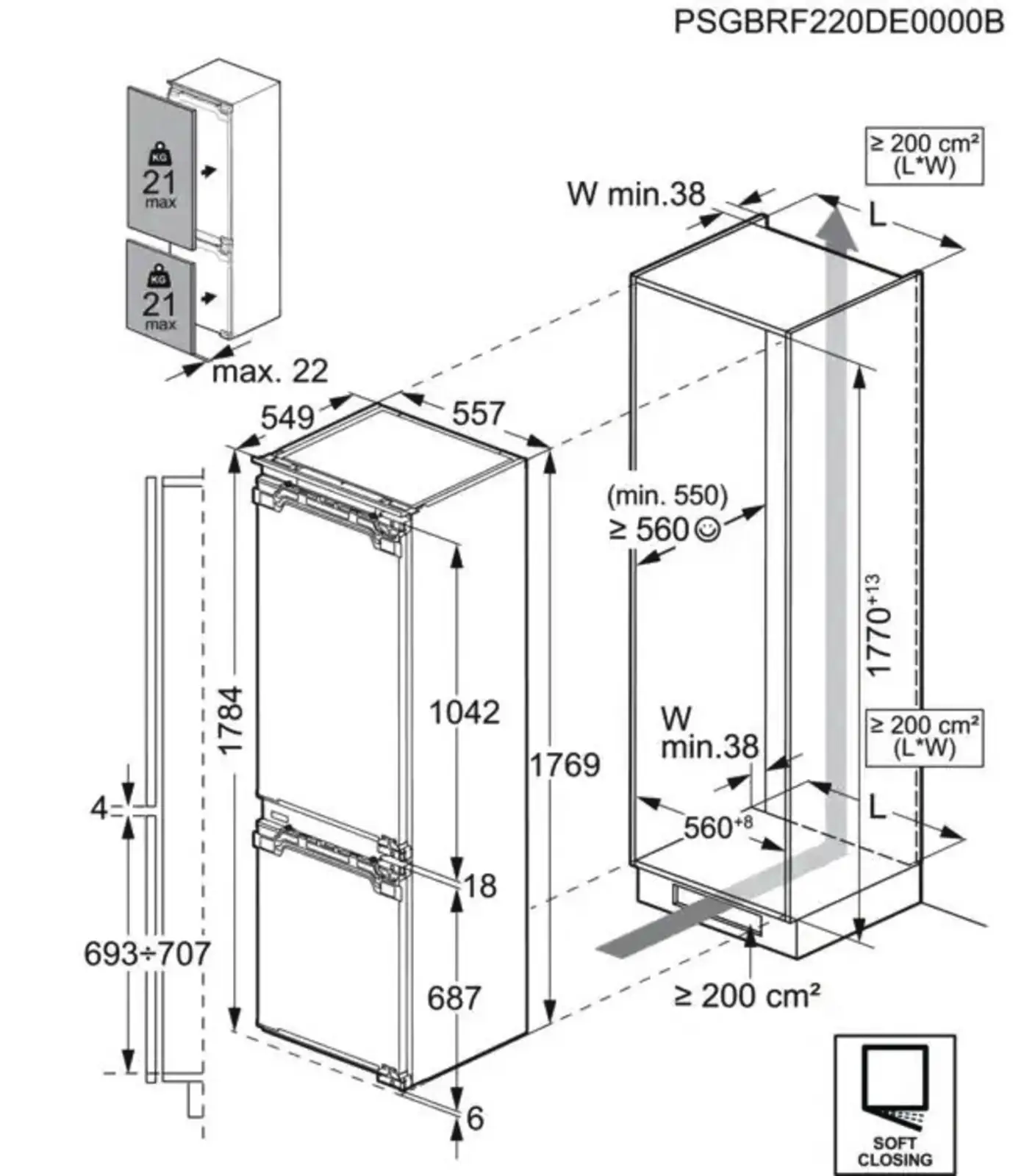 AEG TC7CS181AF 7000 NoFrost CoolAssist Inbouw Koel-vriescombinatie