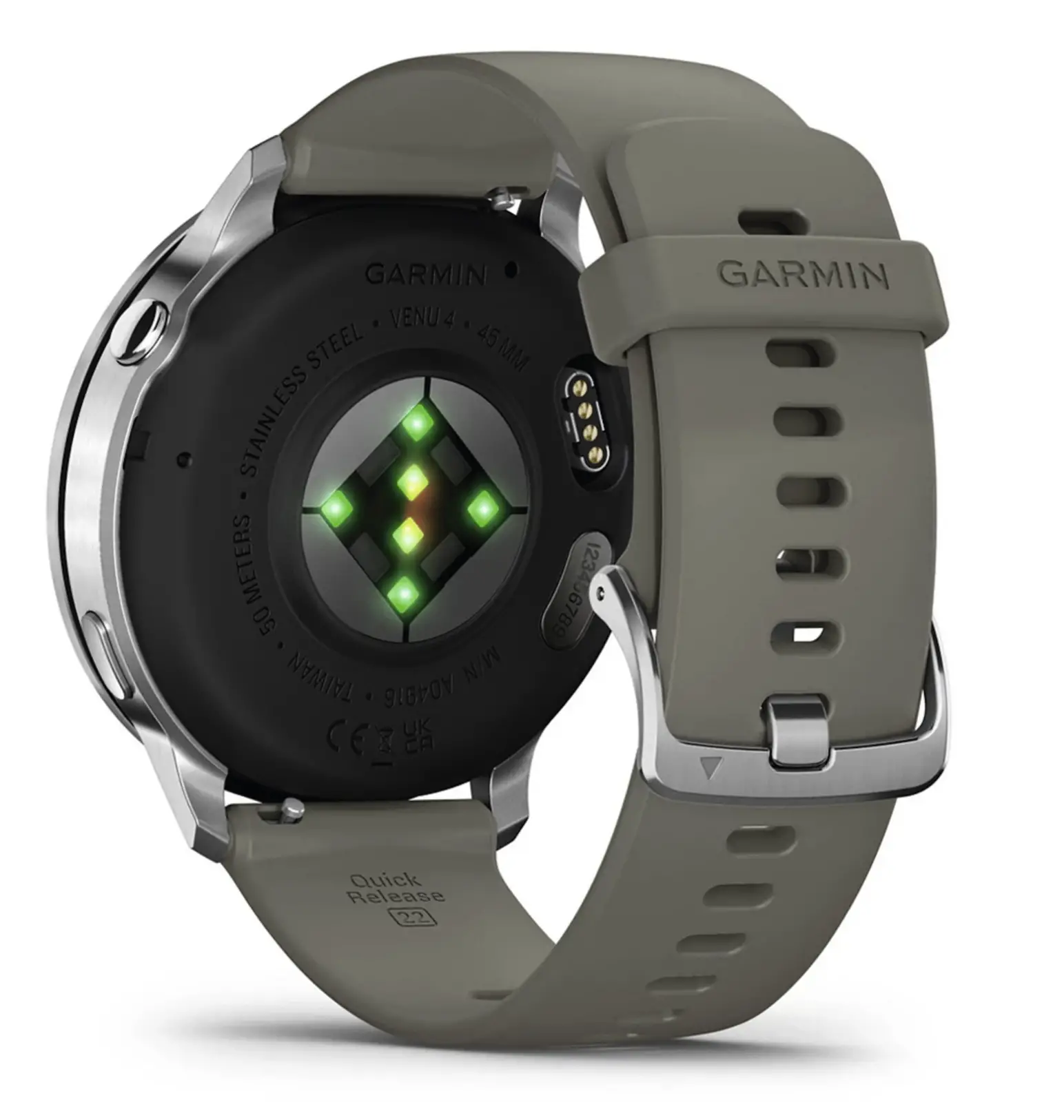 Garmin Venu 4 45 mm, Zilver met zilvergrijze siliconen band