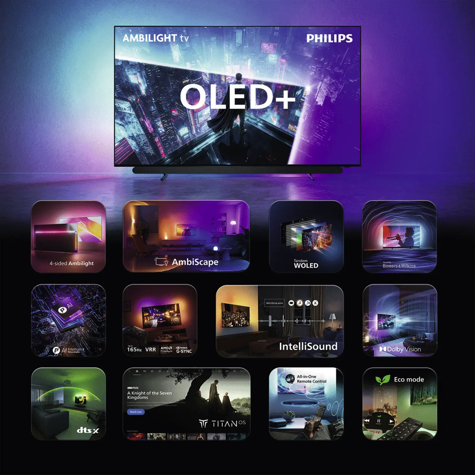 Philips 55OLED911 4k OLED+ Ambilight TV 55 inch (2026) - geluid van Bowers & Wilkins