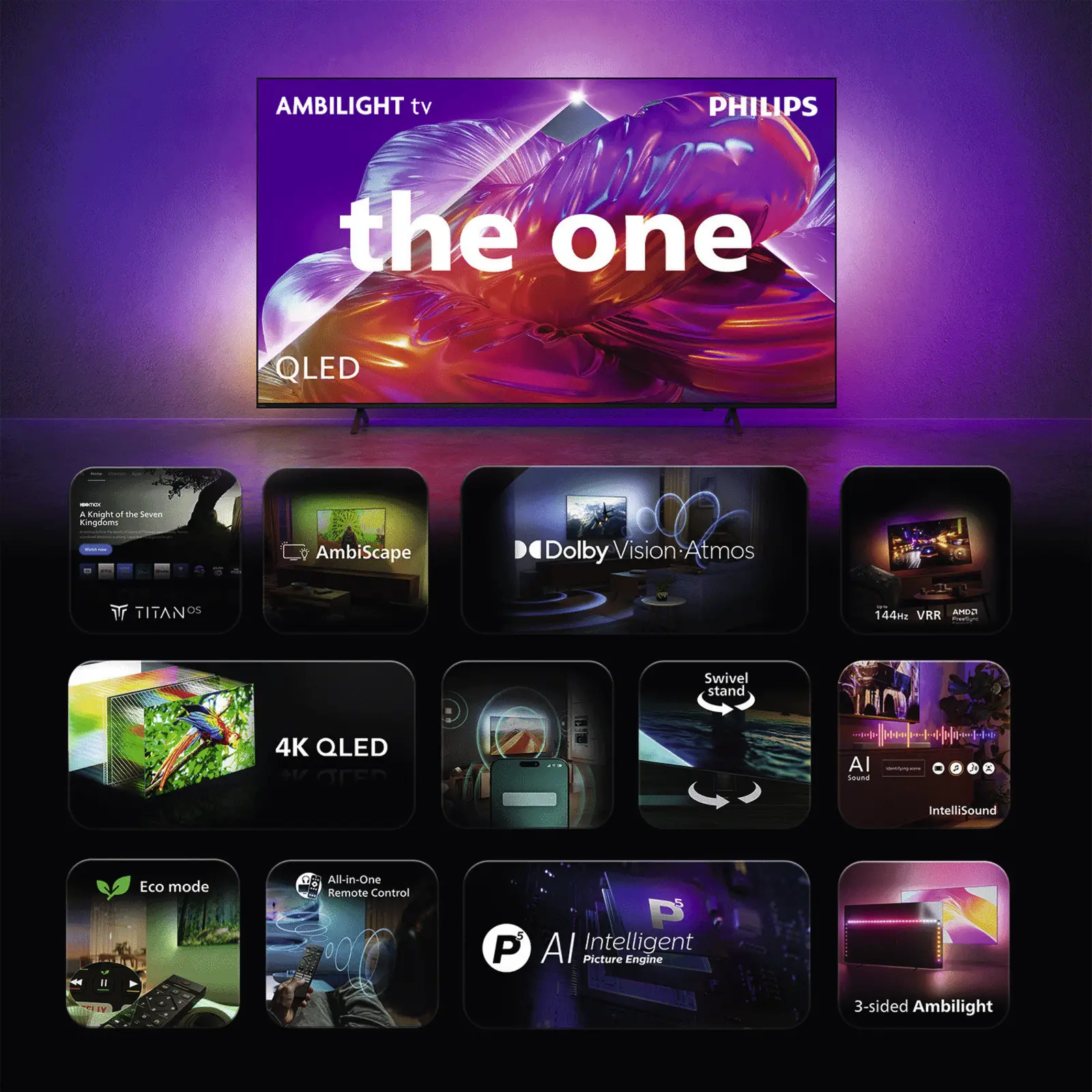 Philips 75PQS9001 4k QLED Ambilight TV 75 inch XL (The One - 2026)