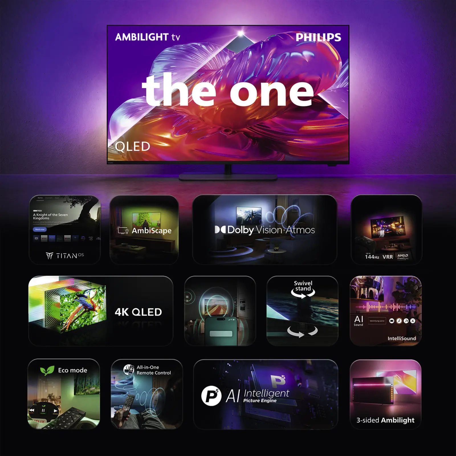 Philips 43PQS9081 4k QLED Ambilight TV 43 inch (The One - 2026)