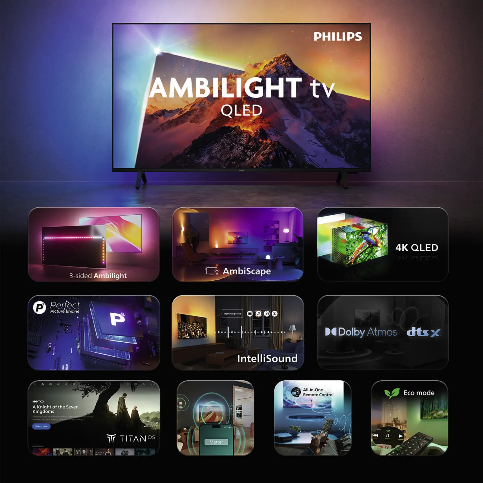 Philips 55PQS8601 4k QLED Ambilight TV 55 inch (2026)