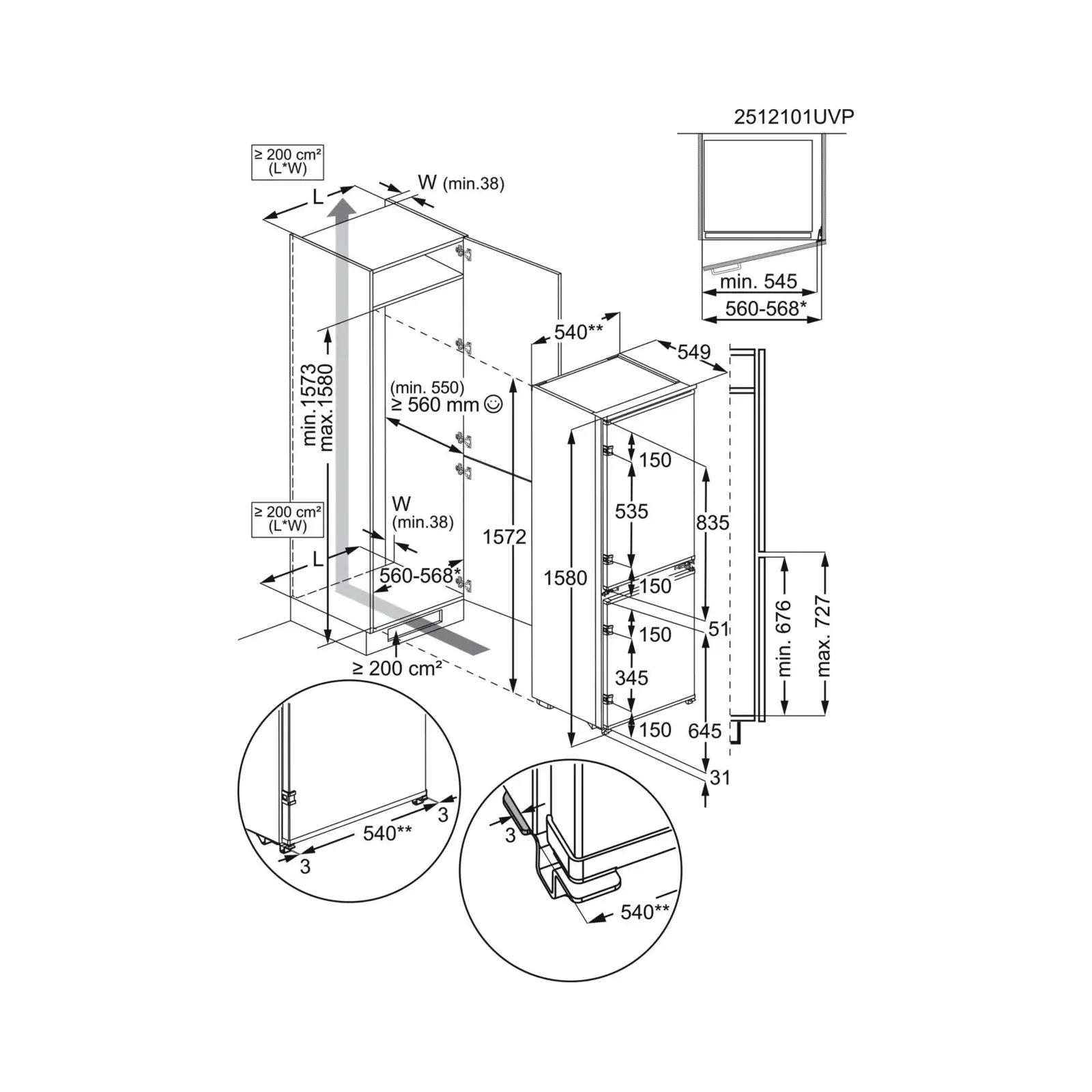 AEG TC6LS161ES Inbouw Koel-vriescombinatie