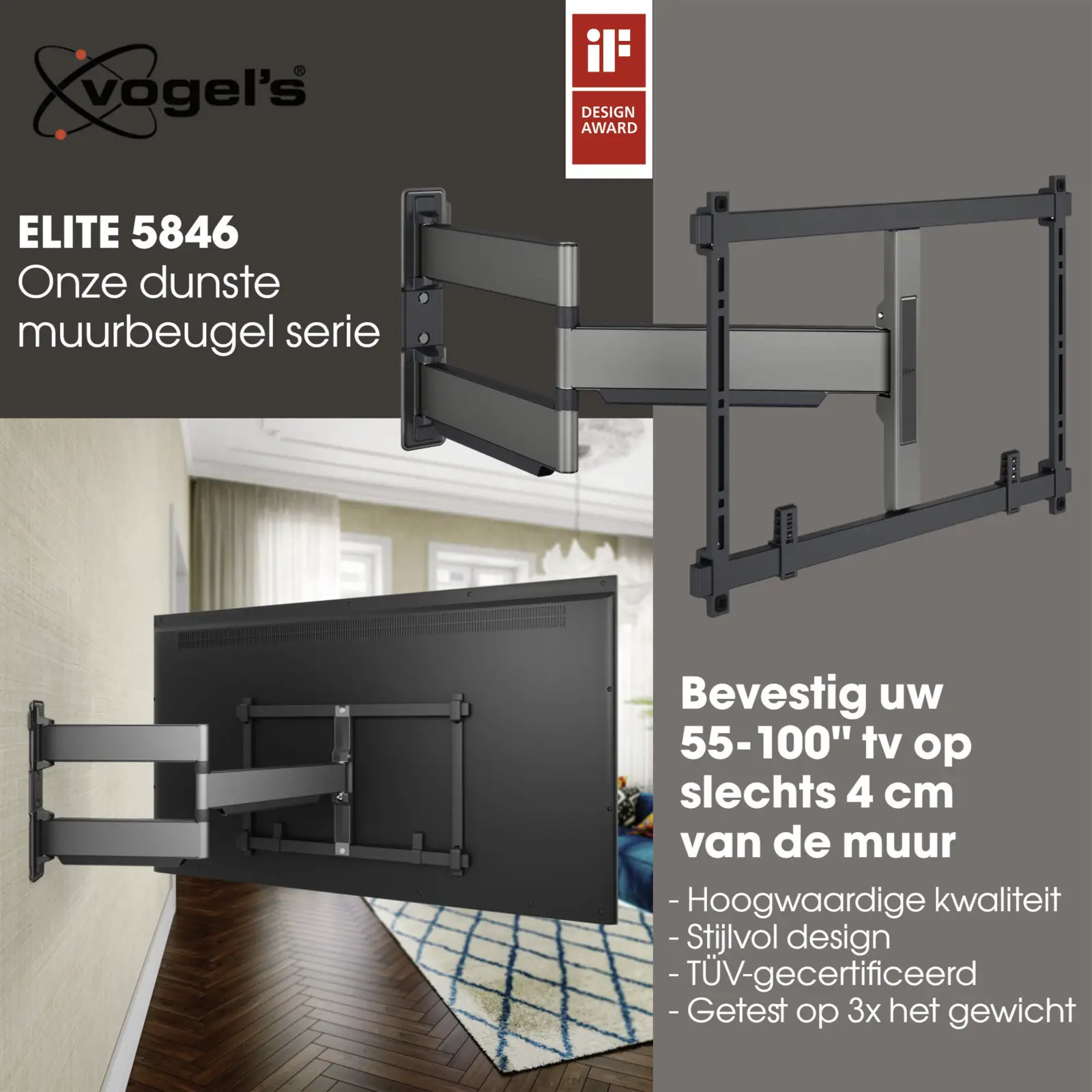 Vogels ELITE 5846 Draaibare tv-beugel XL | 55-100"