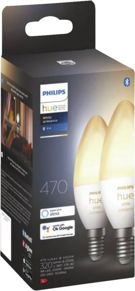 PHILIPS Hue White Ambiance LED E14, 5.2 Watt, double pack - 8719514356733