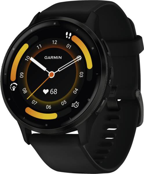 Garmin Venu® 3, Slate rand van roestvrij staal met zwarte behuizing en siliconen band