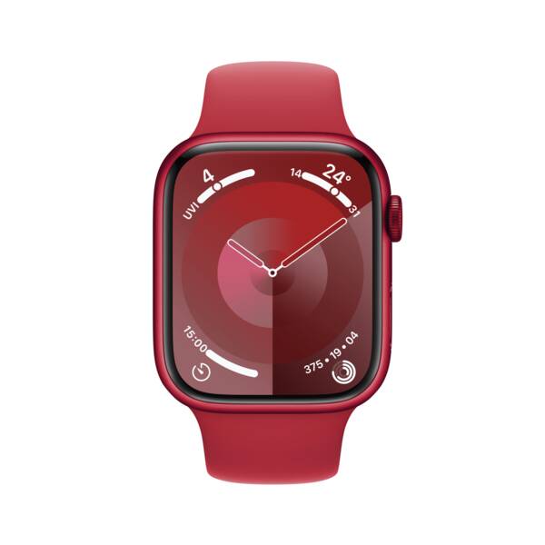 Apple Watch Series 9, GPS, 45mm, Alu, Gr. S/M, rotes Armband | EP: