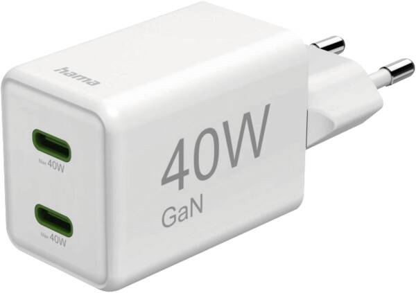 Snellader, GaN, 2x USB-C, super-mini-oplader, PD, 40 W