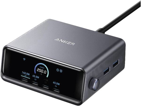 Anker Prime Wall Charger 250W, 4C/2A Zilver
