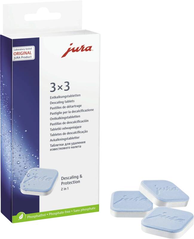 JURA Entkalkungstabletten (3 x 3 Stück) Entkalker für Kaffee-/Espressomaschinen, 9 Stück