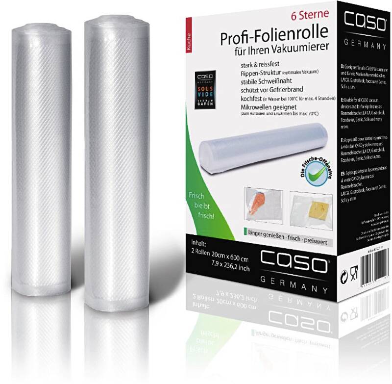 Caso Folienrolle 20x600 cm 2er Gefrier- und Verpackungsfolienrolle für Folienschweißgeräte, Breite: 20cm, Länge: 6m