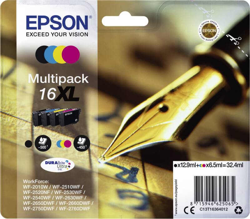 Epson T1636 CMYK 16XL Multipack Tintenpatrone, Cyan, Magenta
