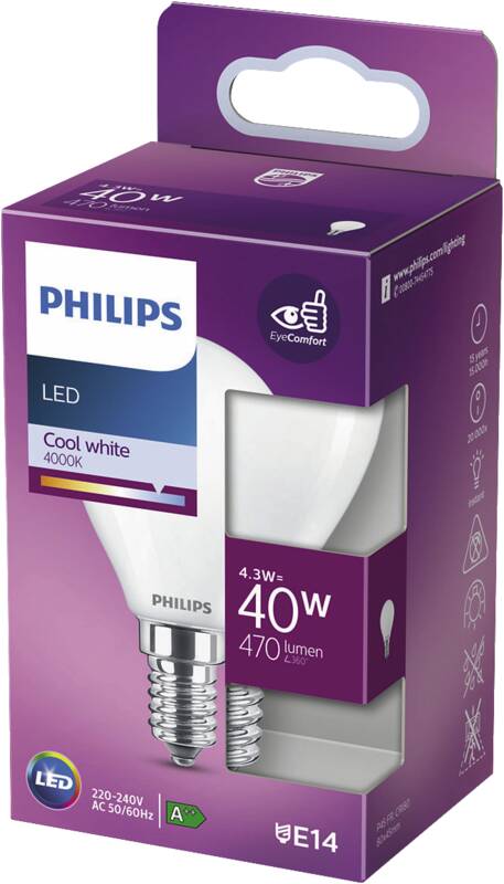 Philips LED classic 40W E14 CW P45 FR ND RFSRT4 LED-Tropfenlampe, Energieeffizienzklasse F, 4,3 Watt