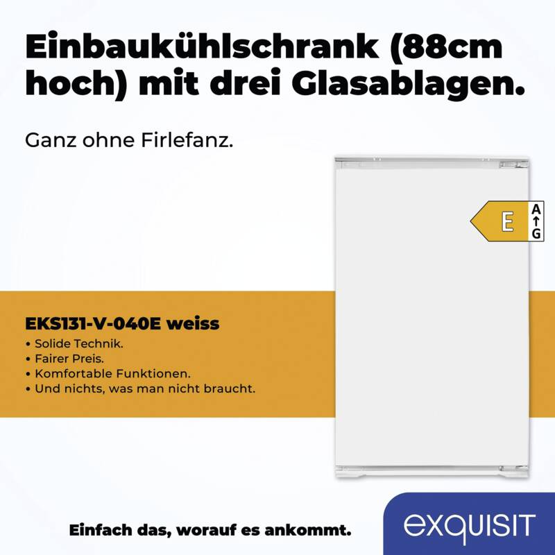 Exquisit EKS131-V-040E Einbau-Kühlschrank, Vollraum, Schlepptürmontage