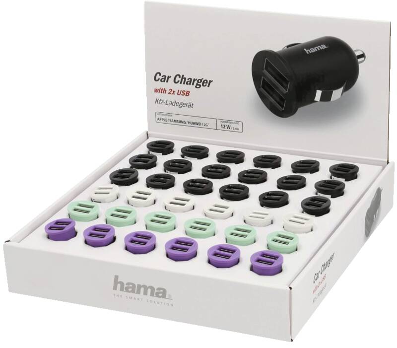 Hama 210545 KFZLADEG,2 FACH USB-A,2.4A KFZ-Ladegerät, 2.400 mA Ladestrom, geeignet für Handys/Smartphones